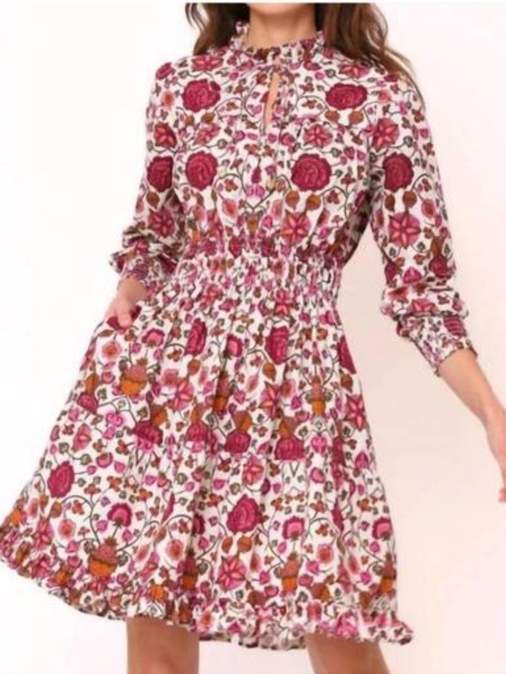 BEYOND BY VERA alice dress in tracht rose Cotton Size Small Ruffle Neck